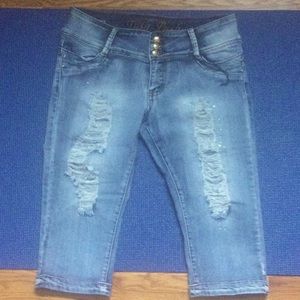 Above the knee blue Jean shorts